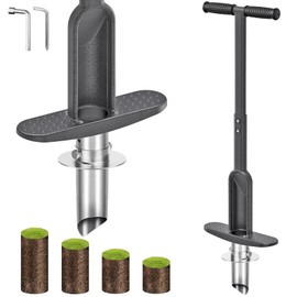 Grass Plugger Tool with Adjustable Digging Depth from 3 to 6 Inch Bulb Planter with Long Handle Plug Cutter Bulb Transplanter Tool for Plants Digging Holes, Repair of Turf, Transplant Seedling