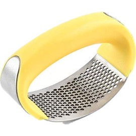 Garlic Press, Garlic Press Stainless Steel, Garlic Press Rocker Garlic Peeler Set Cleaning Brush Kitchen Garlic Chopper Press Rocker Easy Operate and Clean Kitchen Tools (yellow)