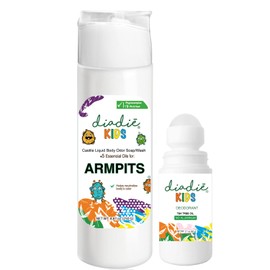 Diadié Kids Natural Mix pack Natural deodorant rollon and a Castile Liquid Body Odor Soap/Wash, For Armpits, feets, body odor protection, 5 Essential Oils, 8.81 oz, 2 Pack