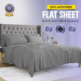 Sunshine Comforts Microfiber Flat Sheets Super King Size Breathable, Anti Wrinkle, Shrink and Fade Resistant 200 Thread Count Bed Sheets Gray Bedding & Linen 280 x 254cm Super King Flat Sheet