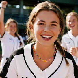 Miss Chipmunk Softball Colorful Initial Beaded Necklaces for Women,14K Gold Plated Sport Accessories Letter Necklace Trendy Jewelry Gifts Birthday(Letter S)