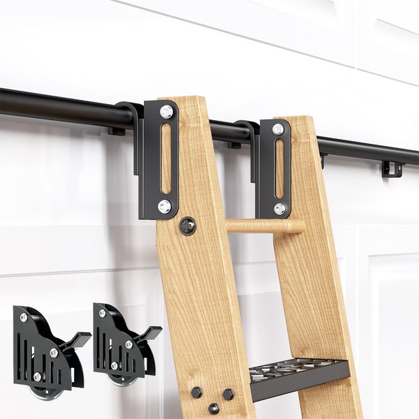 HARDJULAN 8FT Telescopic Hook on Sliding Library Ladder Hardware,Includes Bottom