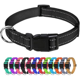 Dog Collar, Reflective Nylon Dog Collars, Adjustable with Quick Release Buckle for Small Medium Large Dogs (BLACK, M)