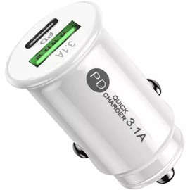 Car Charger 2 Ports USB, TYPE C Universal Socket Adapter, Fast Car Phone Chargers PD & QC3.0, Compatible with All Type C, USB Charger, Smartphones, Navigator, Tablet, Camera, Game. (white)