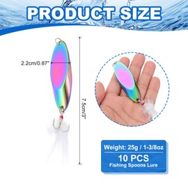 PATIKIL Fishing Spoons, 10 Pcs 1-3/8oz Fishing Lures Casting Spoon Treble Hooks Jigs Hard Metal Spinner Baits for Freshwater Saltwater Salmon, Multicolor