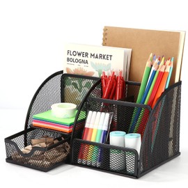 Zawaer Desk Organiser Office, Mesh Metal Office Accessories, Sorting Compartments for Pen, Stapler, Pen Holder, Folder Clips, Sticky Notes, Writing Utensils, Space Saving Office Organiser