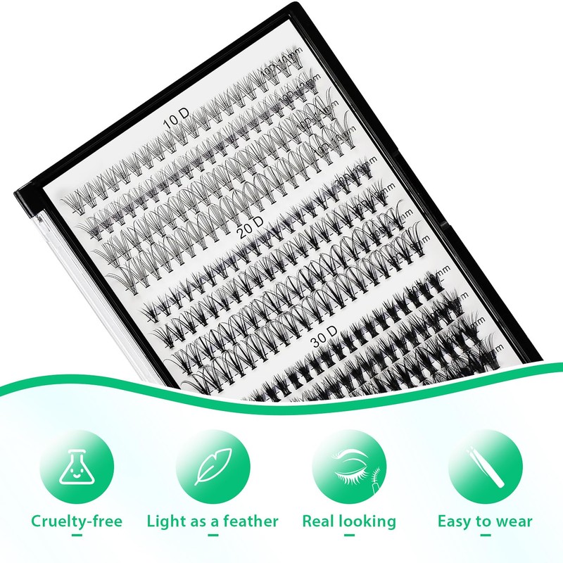 Bodermincer Lash Extension 240pcs D Curl 10D+20D+30D 10-16mm/12-18mm Mixed Cluster