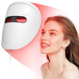 Terapia de luz con máscara facial LED, terapia de luz roja para cara, 4 modos con rojo, azul, infrarrojo cercano y luces dobles rojas y azules para antienvejecimiento, reduce el acné y reparación de manchas, 256 LED, control remoto recargable