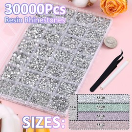30000Pcs Resin Rhinestones for Bedazzling with Tweezers, Clear Rhinestones for Crafting with B7000 Jewelry Glue for DIY Crafts Clothing Tumblers Shoes Fabric Nail Art