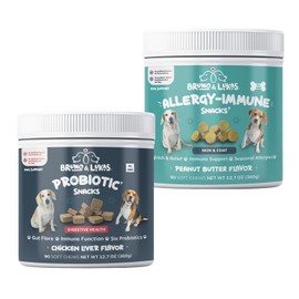 Dog Allergy Relief & Probiotic Chews - Omega 3 Salmon Oil for Itch and Shedding Control, Gut Health & Immune Support with Chicken Liver Flavor, for Skin Irritation & Digestive Health (90 Ct Each)
