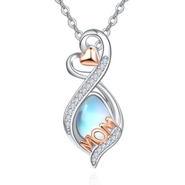 praymos Heart Necklace 925 Sterling Silver Necklace for Women Moonstone Pendant Rosegold Necklace Birthday Gift for Mum