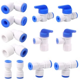 Pack of 12 Water Filter Fitting, Water Inlet Pipe Universal Connection Set, 1/4 Inch Adapter Fitting Connector for Fridge Hose, Water Hose (T + I + L Type Combo)