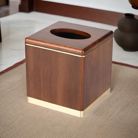 MIHIRO Acacia Wood Tissue Box Cover Square Wooden Facial Tissue Holder, Standard Size for Living Room Bedroom Dresser Hotel Bathroom Vanity Counter Office Desktop, Walnut Brown (Chestnut)