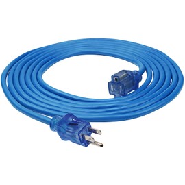 Clear Power 15 ft Extreme Cold Weather Outdoor Extension Cord, Lighted End, 16/3 SJTW, Works down to -50°C, Power Indicator Light, 3-Prong Grounded Plug, Blue, DCOC-0072-DC