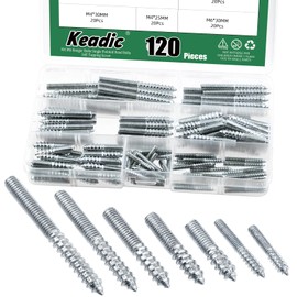 Keadic 120Pcs Hanger Bolts, Silver Hanger Bolts, Zinc Plated Hanger Bolts, M4 M6 Single Headed Bolts Self-Tapping Screw Hanger Bolts Wood Dowel Screw for Furniture