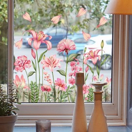 1 Sheet Spring Window Clings Decor Pink Floral Petalage Designs Double-Sided Flower Window Stickers Flower Window Clings for Glass Windows for Home Kitchen Glass Decoration Accessories