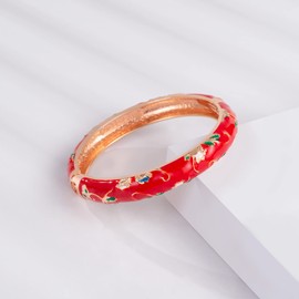 UJOY Cloisonne Bracelet Butterfly Flower Gold Hinge Indian Cuff Bangle Enameled Jewelry Bracelets for Women Gift Box 55A108-55B30 red