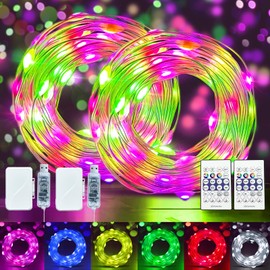 Aogist 24 Modes RGB Color Changing String Light with Remote and Timer, Music & Mic Sync, USB & Battery Dual-Power LED Fairy Light for Weddings, Parties, Festivals, and Holidays (2Pack, 17ft)