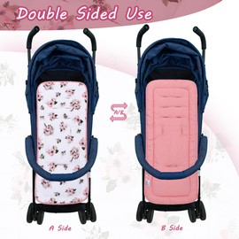 LAT Universal Pram Liner, Baby Pushchair Seat Liners, Cotton Double-Sided Use Baby Stroller Cushion Pad, Stroller Seat Pad for Toddler Infant 78x34cm (Flower+Pink)