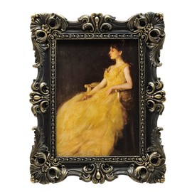 CISOO 5x7 Vintage Picture Frame Antique Ornate Black and Gold Photo Frame, for Table Top and Wall Display, Decorative Floral Design Retro Home Decor, Photo Gallery Art