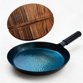 Blued Cast Iron Frying Pan Skillet,Pre-Seasoned Flat Bottom Wok 30cm