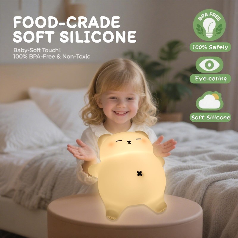 MAGOHMT Squishy Night Light for Kids, Bear Silicone Night Light