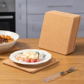 Square Cork Trivets Set 6 Pack 8" x 8" x 0.4"Thick Square Cork Trivets for Hot Dishes, Heat-Resistant Cork Hot Pads for Countertop, Table, and Kitchen, Perfect for Hot Pots and Pans