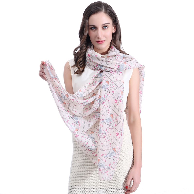 Lina & Lily Robin Bird Print Women's Large Scarf Lightweight