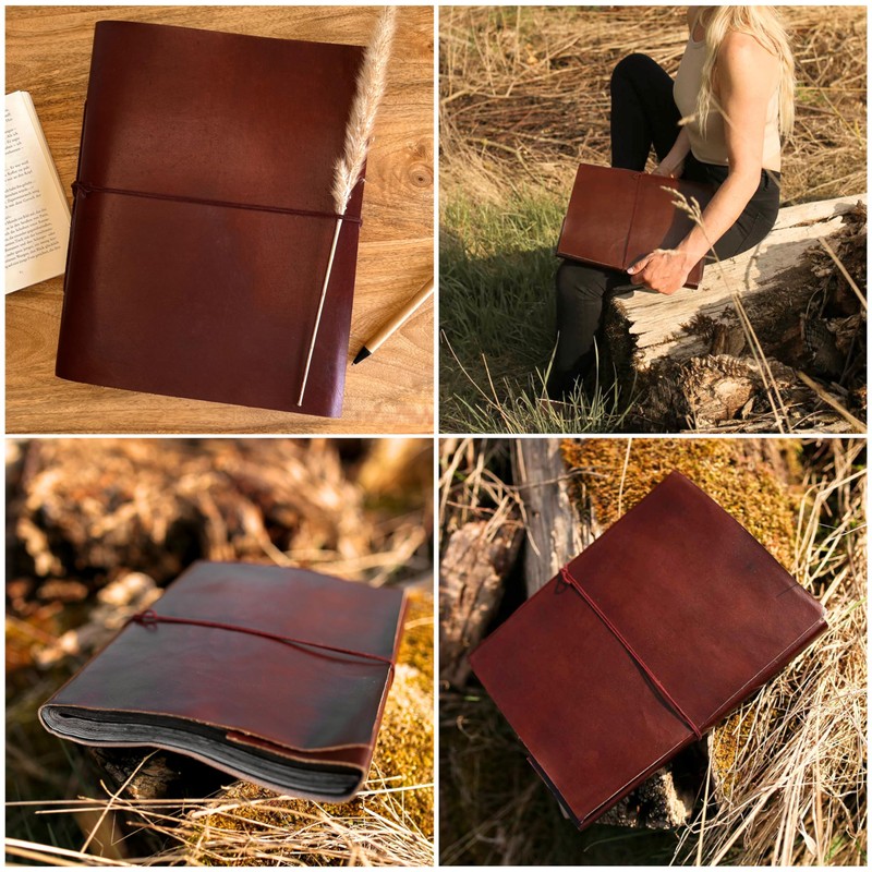 Gusti Mila Leather Photo Album, Handmade Paper, Brown Leather