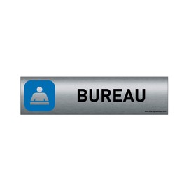 AUA SIGNALETIQUE - Plaque de porte Aluminium brossé imprimé AluSign - 200x50 mm - Double Face adhésif au dos - Impression UV directement sur l'aluminium (Pas de contre collage) (Bureau)