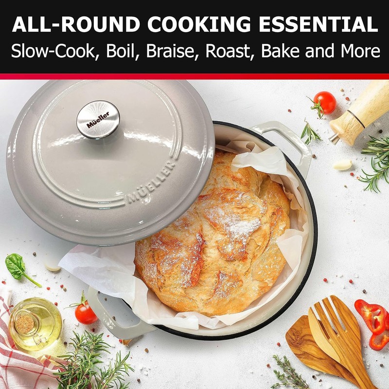 MÜELLERHOME 4.5 QT Enameled Cast Iron Dutch Oven, Heavy-Duty Casserole