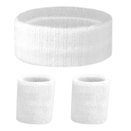 3 Pcs Sports Sweatbands Set Sports Headband and Wristbands Sports Competitions Sweatband 1 Headband and 2 Wristband Breathable Terry Cloth Athletic Bands White Sweatbands for Athletic Men and Women