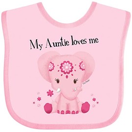 inktastic Aditi My Auntie Loves Me Pink Elephant Beautiful Baby Bib Pink - Tiny Tusks 30345