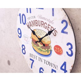 Akizuki Boeki HW20A111 Best HAMBURGER in Town, Antique MDF Wall Clock, Φ13.4 x D1.4 inches (34 x 3.5 cm)