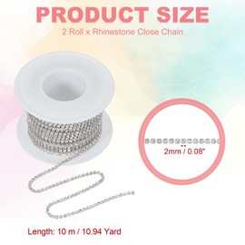 PATIKIL 2 Roll 11 Yards Crystal Rhinestone Close Chain Trim White (2mm)