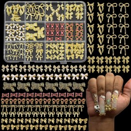 ZUMILLMN 116 Pcs Bow Nail Charms 12 Styles Gold Metal and Gem Bow Charms for Nails,Nail Art Charms and Y2K Design for Women Girl DIY Jewelry Cellphone Crafts(116Pcs)