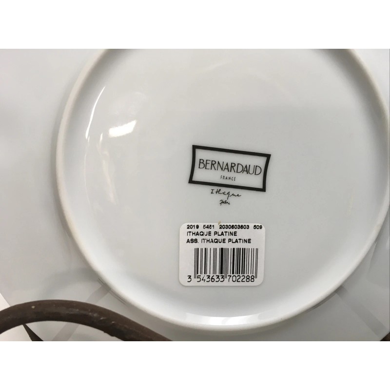 BERNARDAUD FRANCE ITHAQUE PLATINE DINNER PLATE 8.5" NWB Stand is