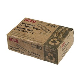 Acco Brands, Inc. : Recycled Paper Clips,No 1,1-9/32" Size,Standard,100/Bx -:- Sold As 1 Bx