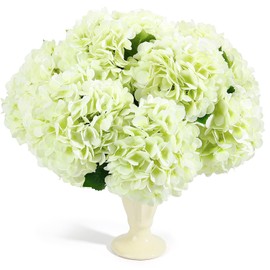 Auihiay Green Hydrangea Artificial Flowers, 8 PCS Artificial Hydrangea Silk Flowers Bouquet with Stems and Leaves, Faux Hydrangea Flowers for Floral Arrangements Wedding Bouquets Centerpieces
