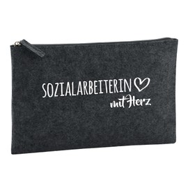 Huuraa Toiletry Bag Social Worker with Heart Gift 1 Litre Charcoal Felt Social Worker Gift Idea