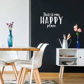 Vinyl Wall Art Decal - This is Our Happy Place - 15.5" x 22" - Modern Inspirational Cute Quote Sticker for Family Home Living Room Dining Room Couple Bedroom Playroom Entryway Decor (White)