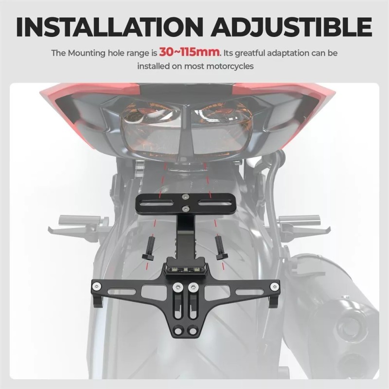 BeOne Porta Placa Universal Para Moto Ajustable Con Luz Led