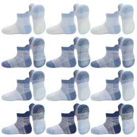 SkiBeaut Baby Socks Toddler Socks with Grips Kids Socks Ankle Non-Slip Grippers Socks 12 Pairs Little Boys Girls Socks for 5-7 Years