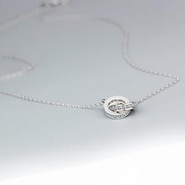 Yaneno Double Circle Necklace for Women 925 Sterling Silver CZ Zirconia Crystal Interlocking Infinity Pendant Necklace (White)