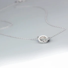 Yaneno Double Circle Necklace for Women 925 Sterling Silver CZ Zirconia Crystal Interlocking Infinity Pendant Necklace (White)