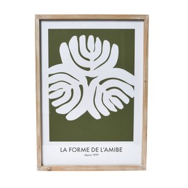 Bloomingville Wood Framed Glass Décor with Abstract Floral Print, Olive Green and White Wall Decor, 20" L x 1" W x 28" H