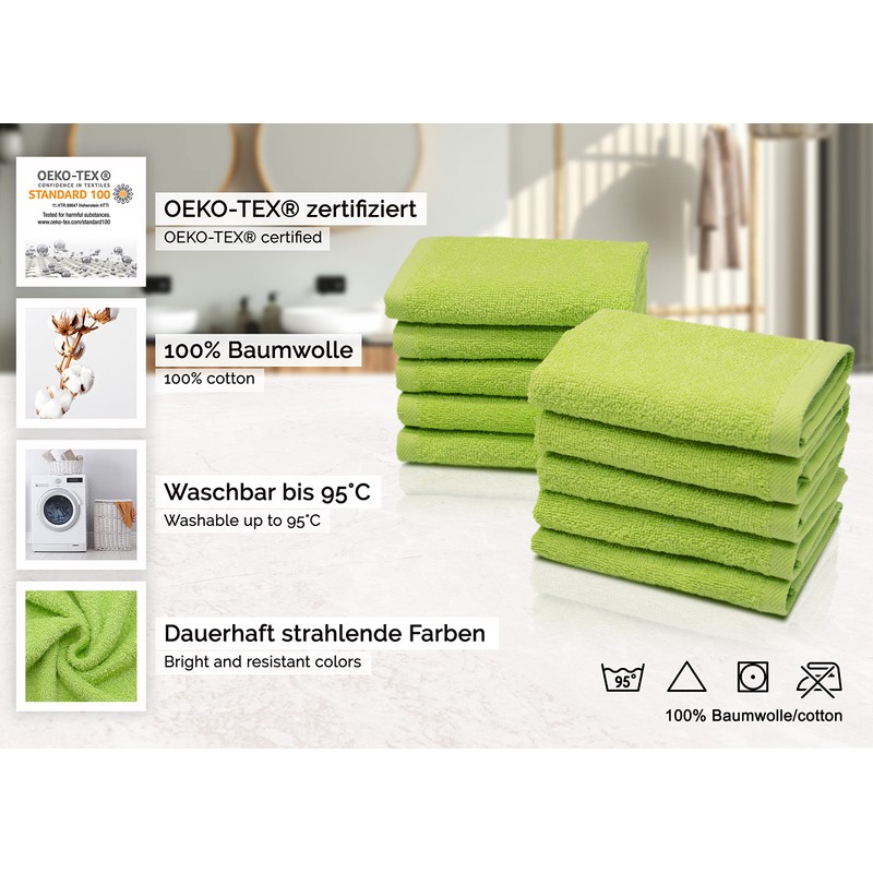 'ZOLLNER® Terry Rwäsche Set of 10 Available in Different Colours and