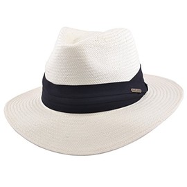MAZ Unisex Paper Straw Crushable Foldable Summer Panama Fedora Hat with Band and Adjustable Sweatband (Medium(57cm), Beige)
