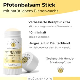 GLÜCKSPFOTE Paw Balm Stick for Dog Cat Natural Against Dry Cracked Paws | Paw Care with Beeswax Ideal as Paw Protection for Summer Winter for Dogs Cats