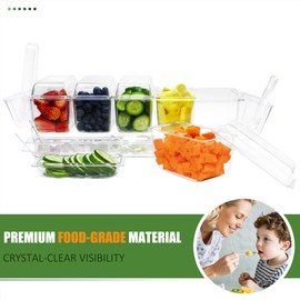 IVYHOME Chilled Condiment Server, Taco Bar Serving Set, Versatile Ice Containers, with 5 Lidded Containers and Detachable Ice Storage Layer, 2 Hanging Cups for Storing Tong and Forks